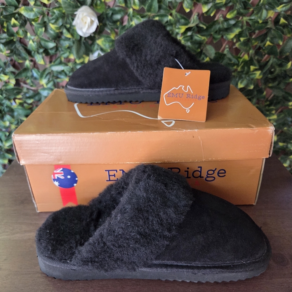 EMU Ridge Harper Suede Merino Wool Lined Slip On EVA Womens Mule Slippers New